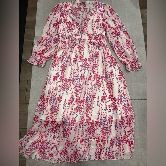 [US8]Seasty WMN Midi Dress L/S Floral Frill Trim Flounce Sleeve Ruffle Hem Dress - Picture 4 of 14